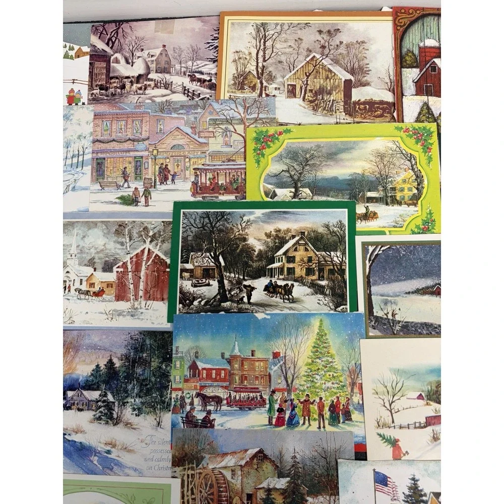 Vintage Christmas Cards Fronts ONLY Houses Barns More Scrapbooking Crafts 50+